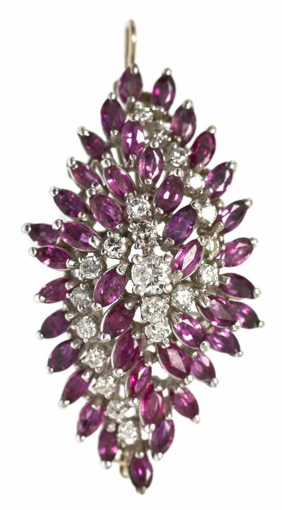 Appraisal: A Karat White Gold Ruby and Diamond Pendant Brooch in