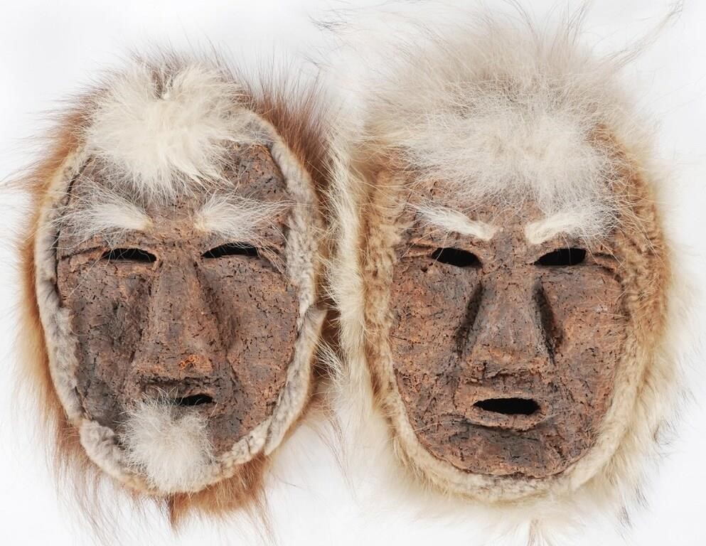 Appraisal: Two hide and fur Eskimo Inuit Masks Approx x shipping