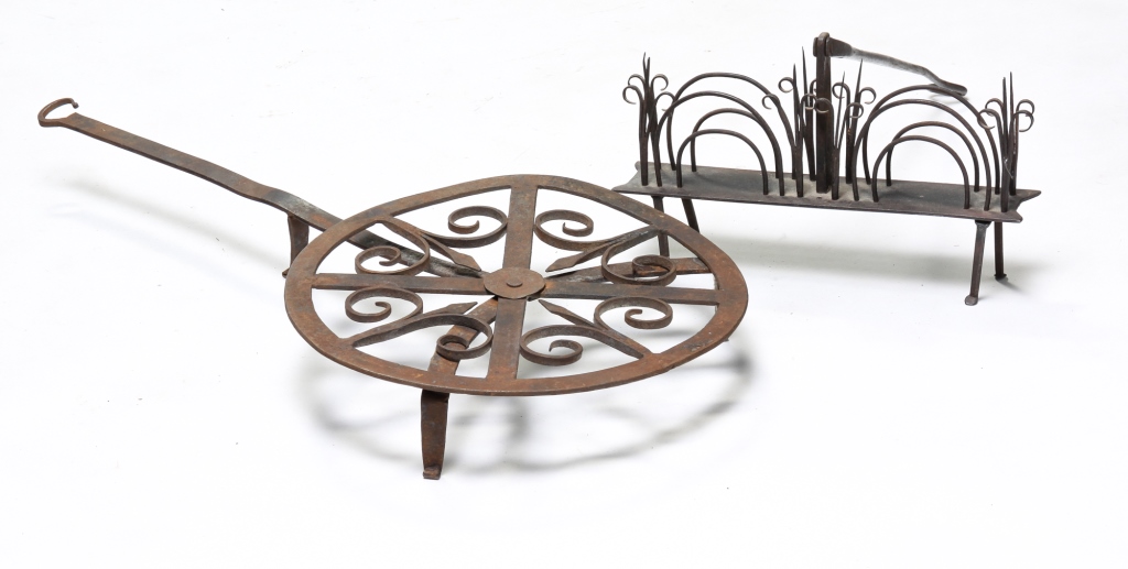 Appraisal: AMERICAN WROUGHT IRON BROILER AND TOASTER Nineteenth century Rotating broiler