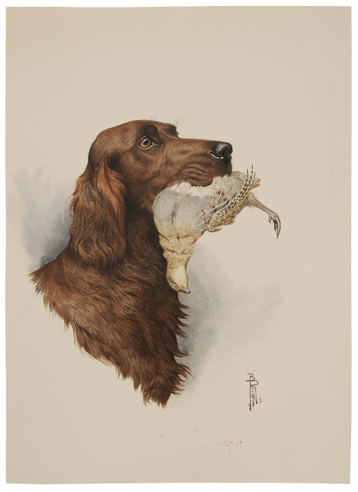 Appraisal: Boris Riab French Russian - Irish Setter with Partridge signed