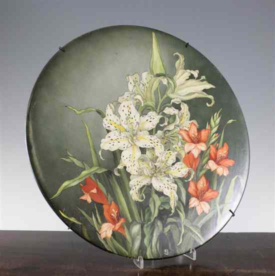 Appraisal: A Victorian Aestheic period painted pottery dish painted by Nellie