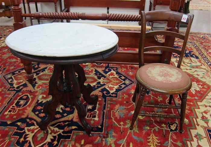 Appraisal: VICTORIAN WALNUT LAMP TABLE AND SIDE CHAIR American late th