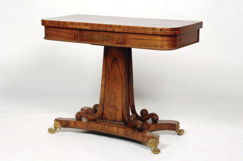 Appraisal: A REGENCY ROSEWOOD CARD TABLE the D -shaped fold over