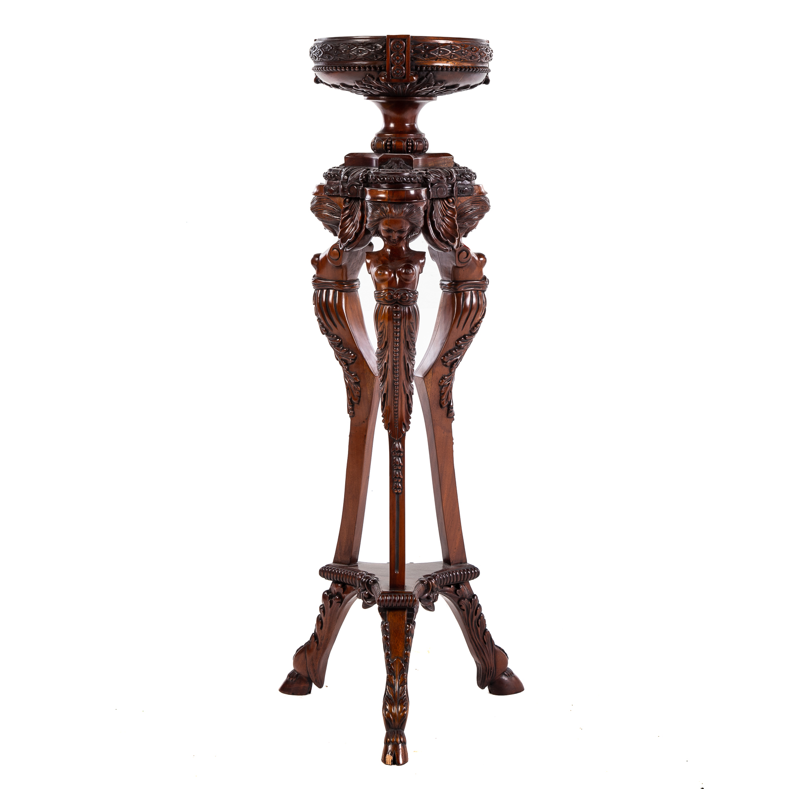 Appraisal: CARVED MAHOGANY FIGURAL PLANT STAND Third quarter th century mahogany