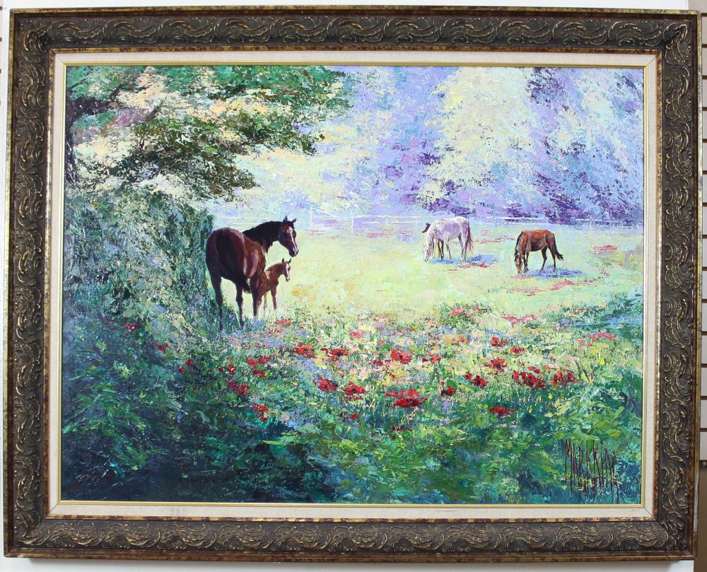 Appraisal: MARK KING United States born embellished print on canvas horse