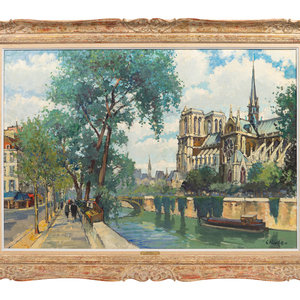 Appraisal: Constanine Kluge French - Notre Dame Cathedral oil on canvas