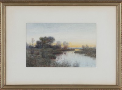 Appraisal: Sunset on the River watercolor x sight SLR S R