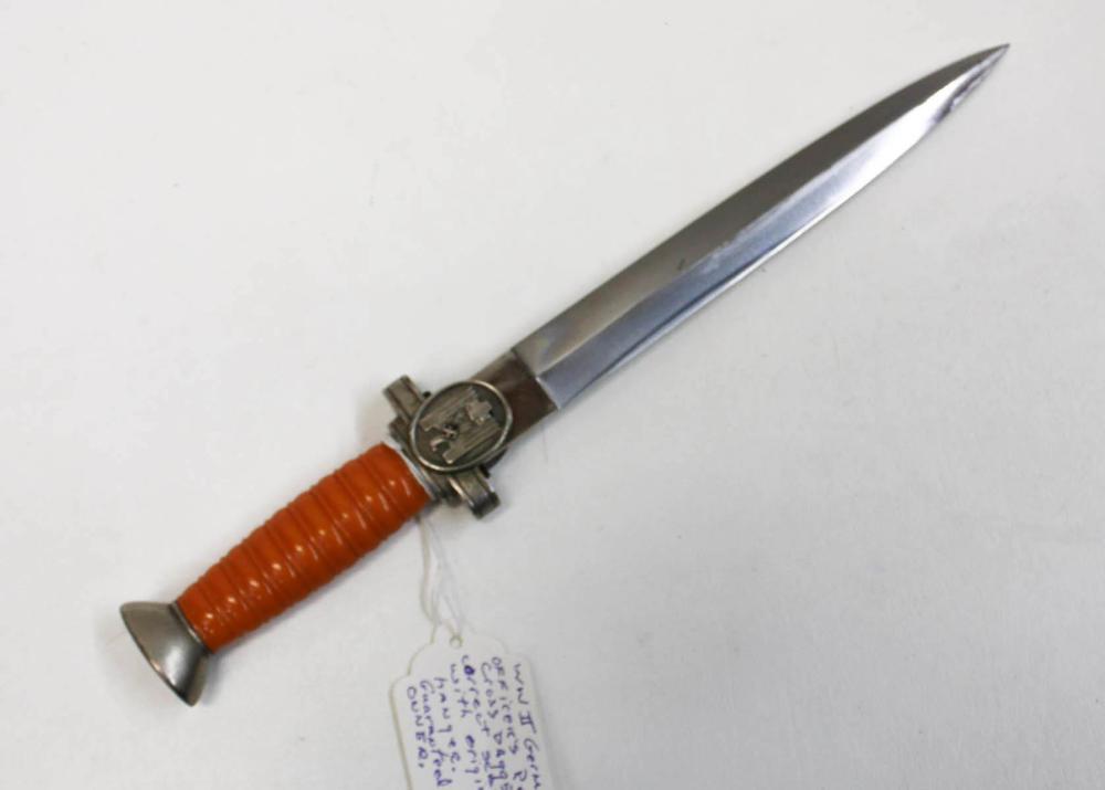 Appraisal: GERMAN WW RED CROSS OFFICERS DAGGER double edged blade honey