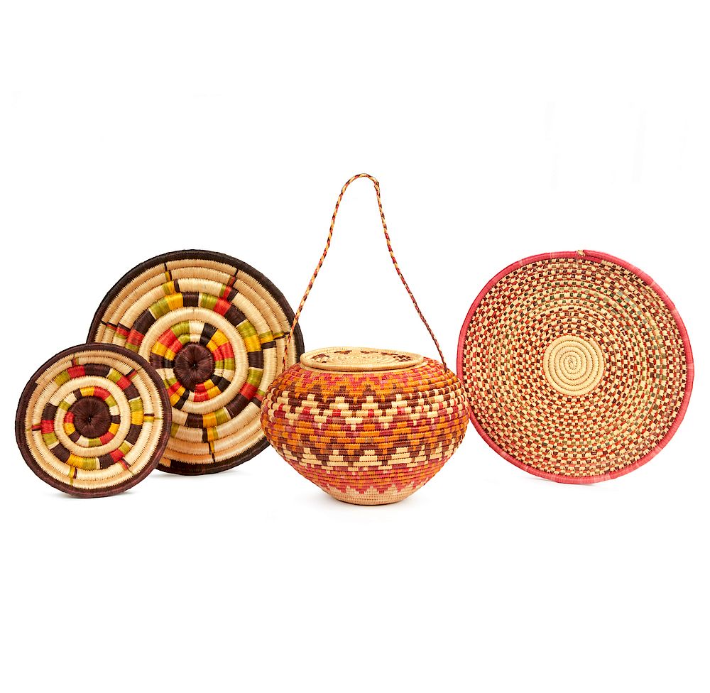 Appraisal: Assorted Baskets and Trays Lot of four woven items comprising