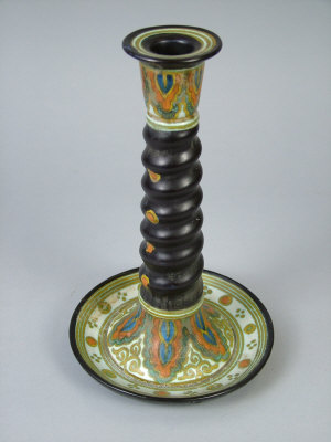 Appraisal: A Gouda pottery barley twist candlestick the brown and white