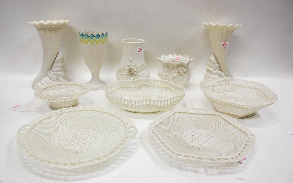 Appraisal: COLLECTION OF BELLEEK PARIAN PORCELAIN BASKETS AND VESSELS pieces including