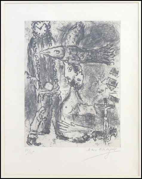 Appraisal: MARC CHAGALL - COMPOSITION A L'HORLOGE Etching and aquatint on