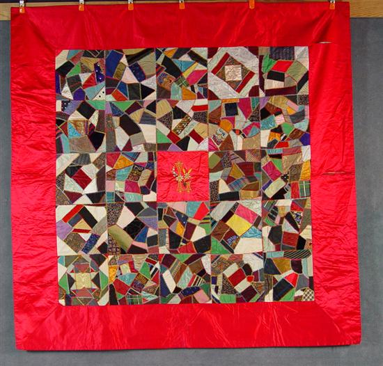 Appraisal: Victorian Crazy Quilt Silk and satin with herringbone stitch Embroidered