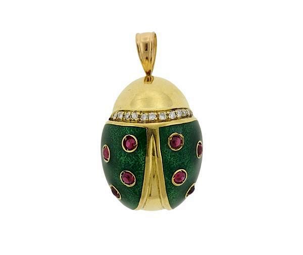 Appraisal: Mayor's K Gold Diamond Ruby Enamel Ladybug Pendant METAL K