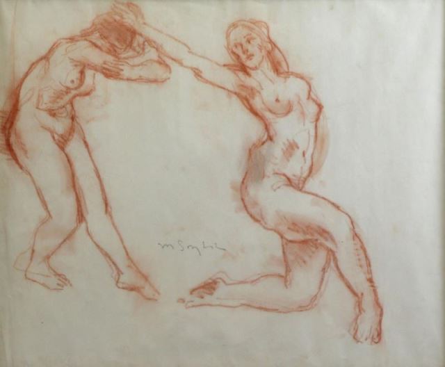 Appraisal: SOYER Moses Sanguine on Paper Dancing NudeStudy Signed lower center