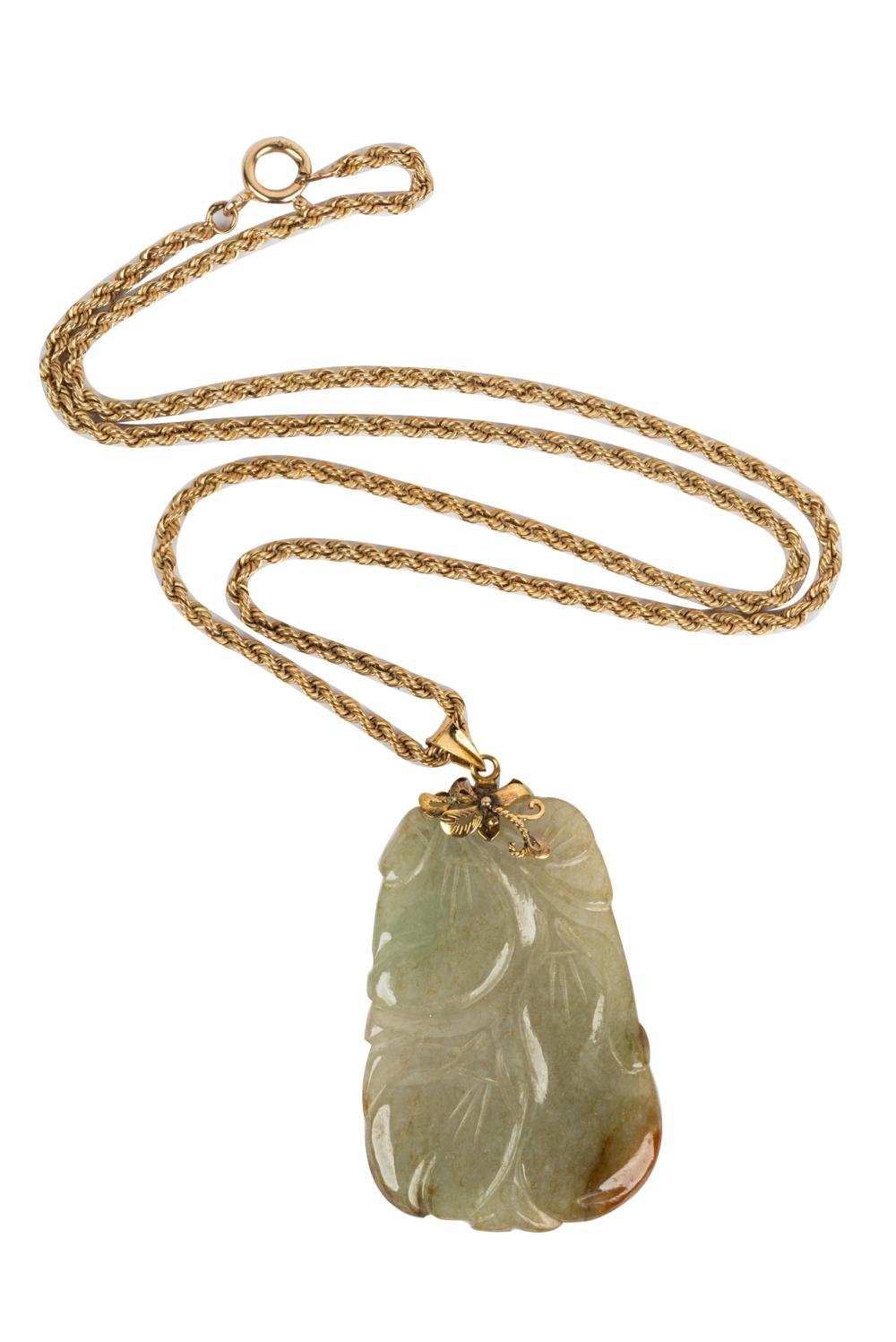 Appraisal: KARAT YELLOW GOLD JADE PENDANT NECKLACEthe nephrite pendant with carvings