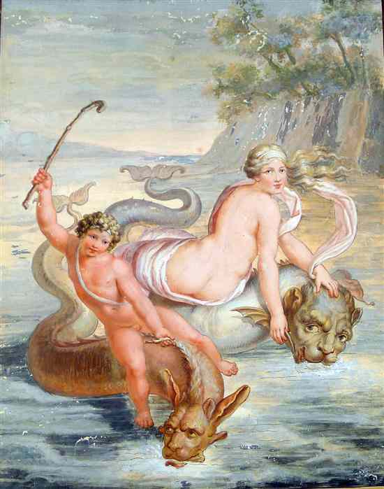 Appraisal: th C Continental School gouache Venus and Cupid riding sea