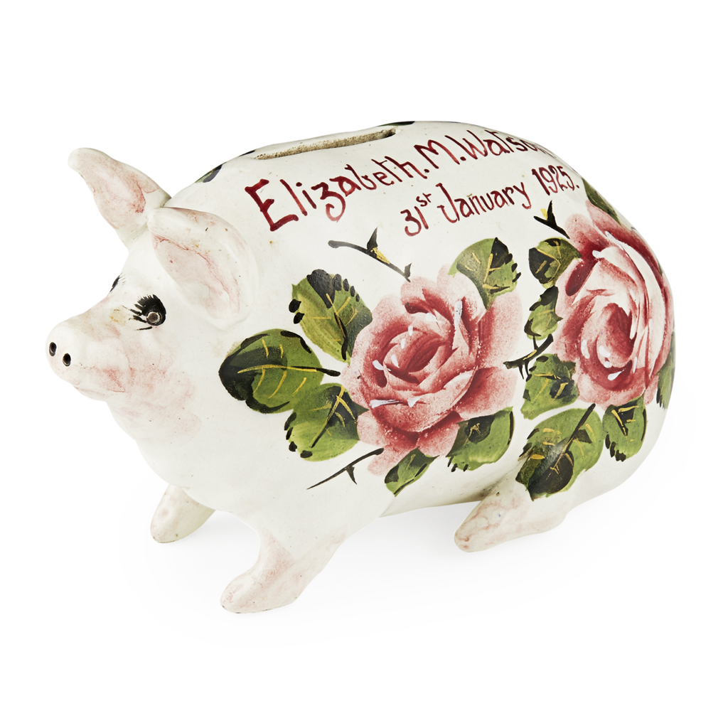 Appraisal: A SMALL WEMYSS WARE MONEYBOX PIG 'CABBAGE ROSES' PATTERN DATED