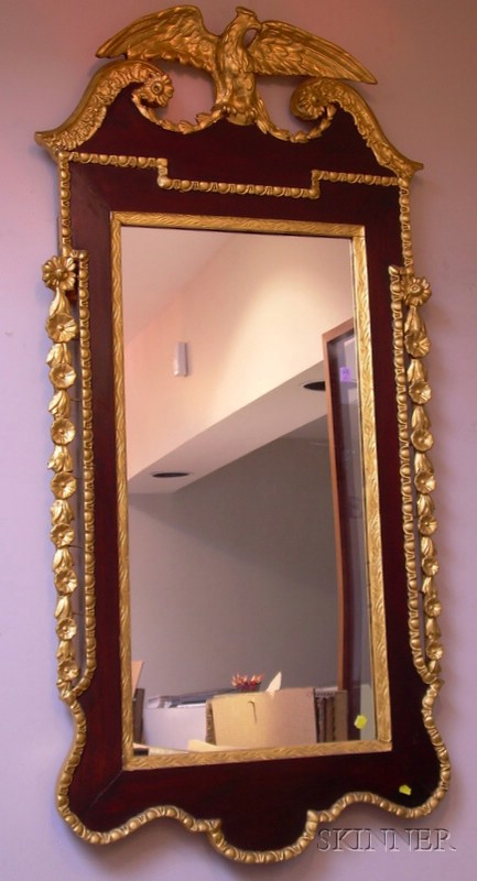 Appraisal: Georgian-style Carved Giltwood Gesso and Mahogany Veneer Mirror lg wd