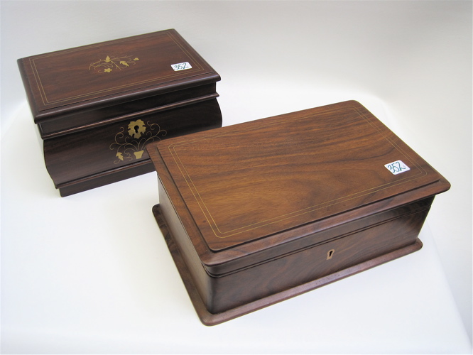 Appraisal: TWO WOOD JEWELRY CHESTS each with key felt lined interiors