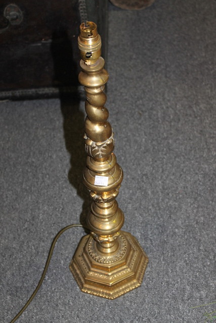 Appraisal: A BRASS TABLE LAMP with hexagonal base and turned column