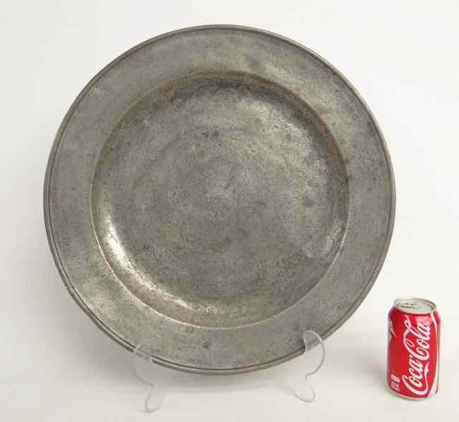 Appraisal: Early th c pewter '' diameter platter Marked ''D'' underside