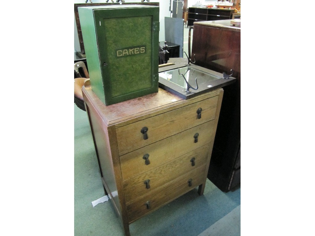 Appraisal: Lot comprising oak chest mirror coat hook and a cake