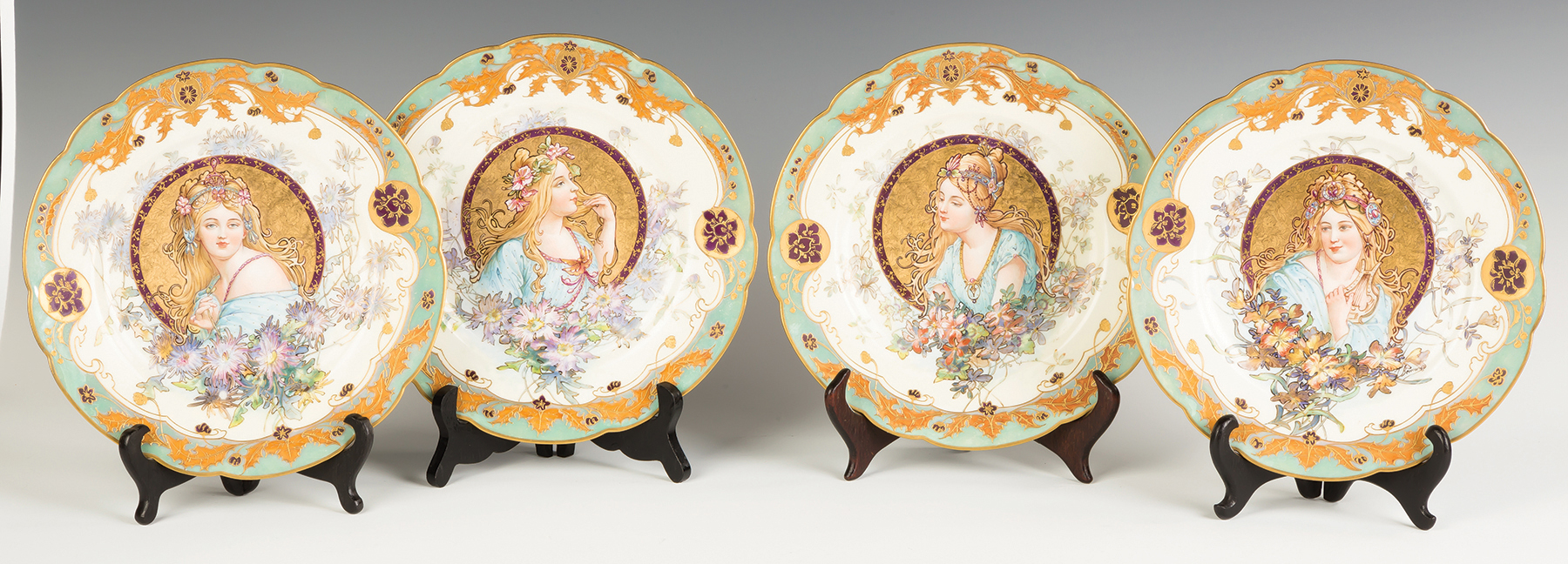 Appraisal: Sevres Porcelain Plates with Art Nouveau Hand Painted and Gilded