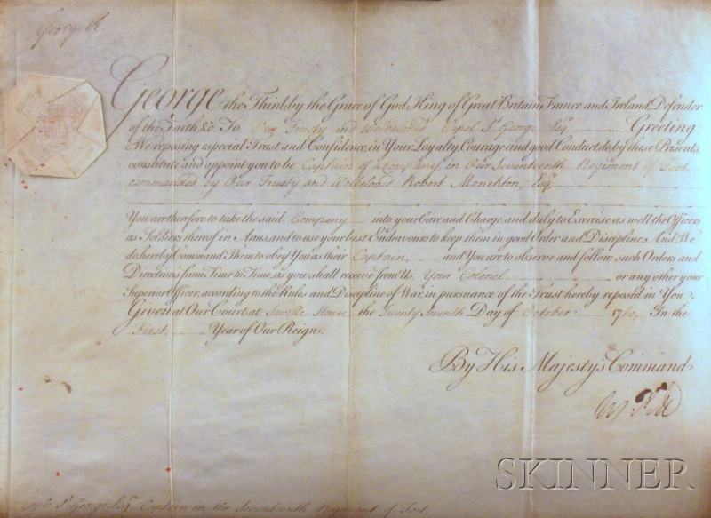 Appraisal: George III King of England - Signed document October one