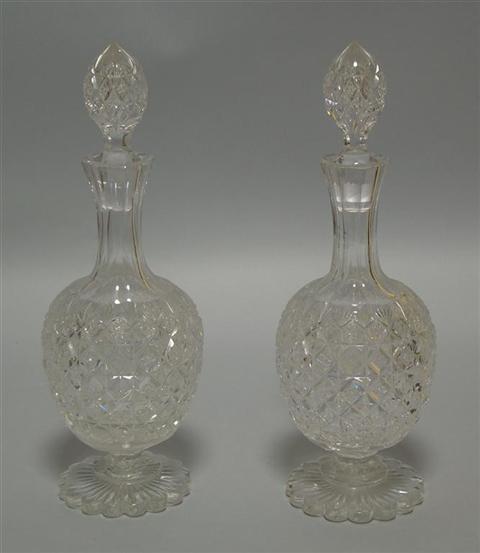 Appraisal: PAIR OF ENGLISH DECANTERS AND STOPPERS th century cut with