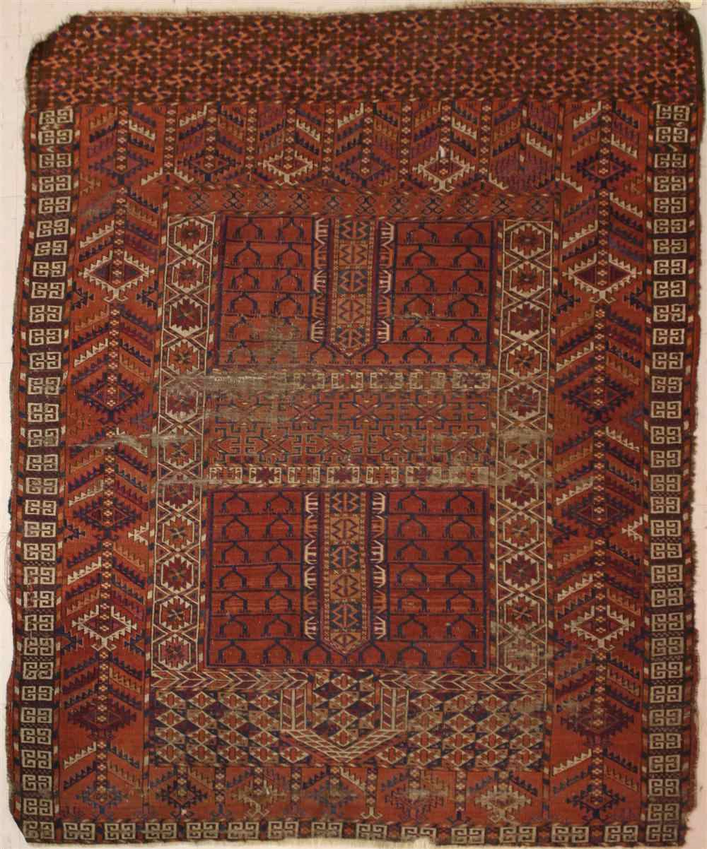 Appraisal: TRIBAL RUG approx '' x '' navy beige brick rose