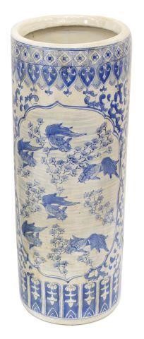 Appraisal: Chinese blue and white porcelain umbrella stand having scrolled foliates