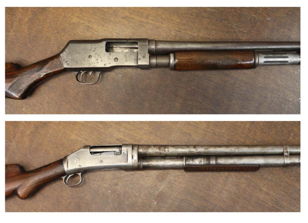 Appraisal: TWO SLIDE ACTION SHOTGUNS Montgomery Wards Westernfield model gauge store