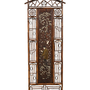 Appraisal: A Chinese Bamboo Screen Panel with Mother-of-Pearl Inlay th Century