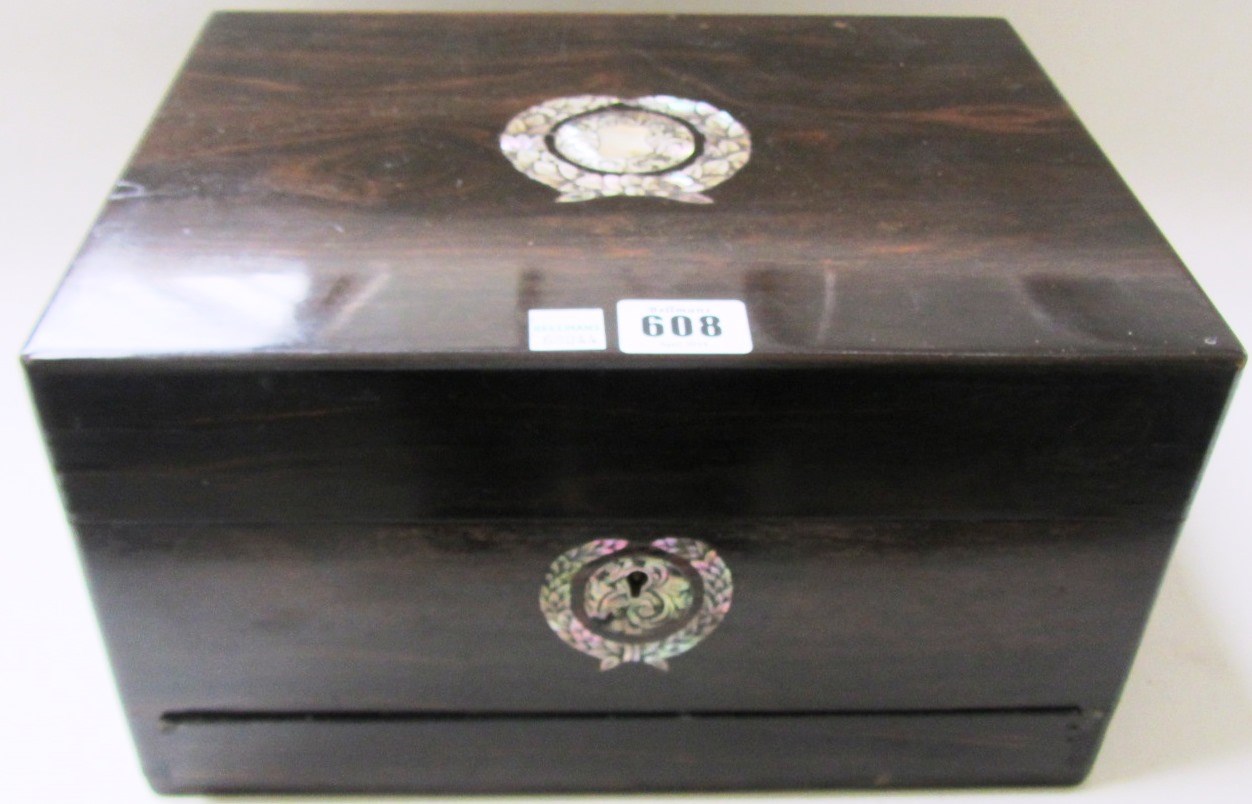 Appraisal: A Victorian mother of pearl inlaid coromandel toilet box with