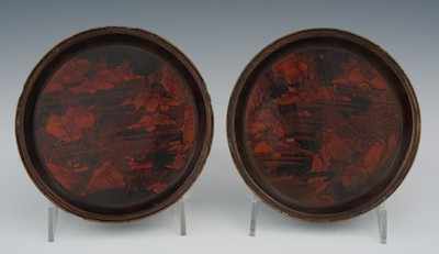 Appraisal: A Pair of Chinese Lacquer Dishes Ching Black lacquer with