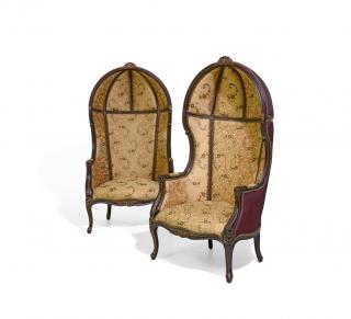 Appraisal: A PAIR OF LOUIS XV STYLE WALNUT PORTER'S CHAIRS th