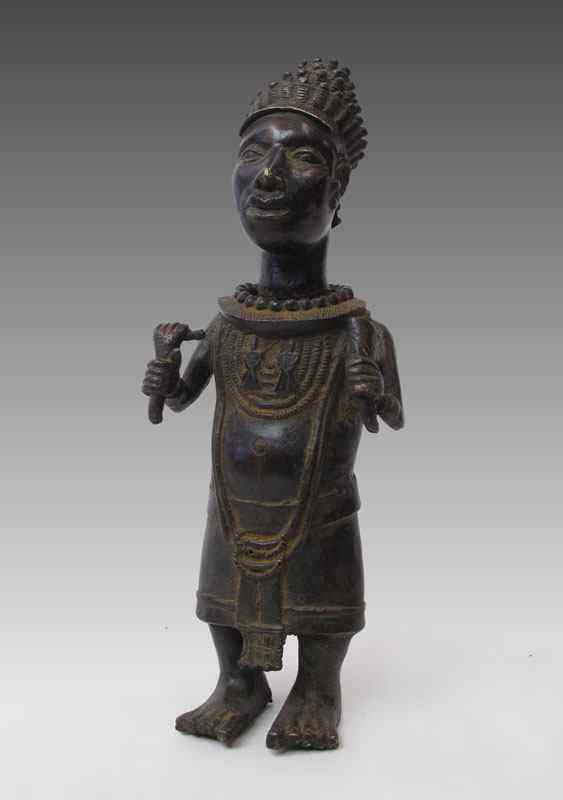 Appraisal: BENIN AFRICAN BRONZE SHAMAN ALTAR FIGURE SCULPTURE '' x ''