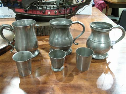 Appraisal: LOT SIX COLONIAL STYLE PEWTER TABLE ARTICLES Consisting of three