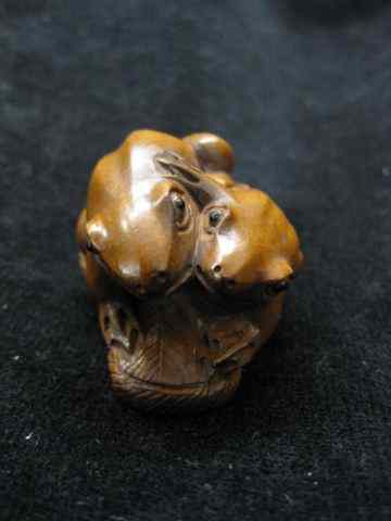 Appraisal: Carved Boxwood Netsuke of Two Frogs on a sandal ''