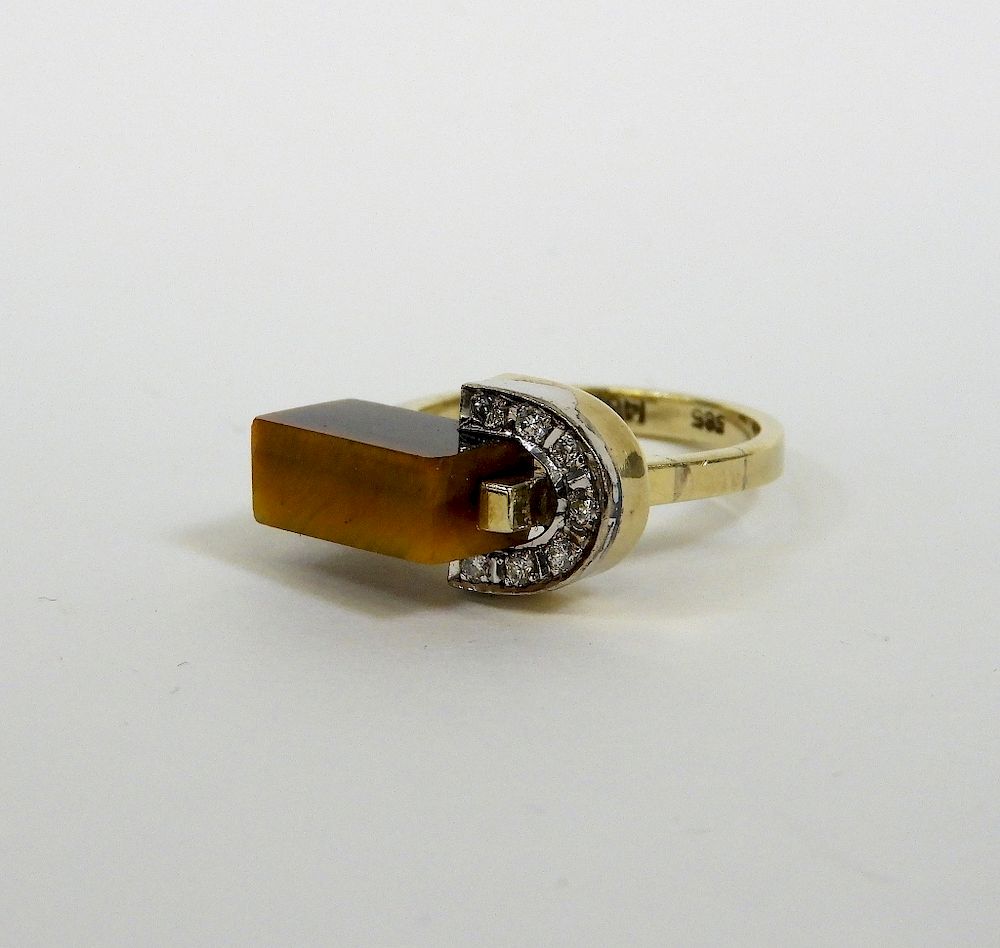 Appraisal: Modernist K Gold Tiger's Eye Fashion Lady's Ring Italy Circa