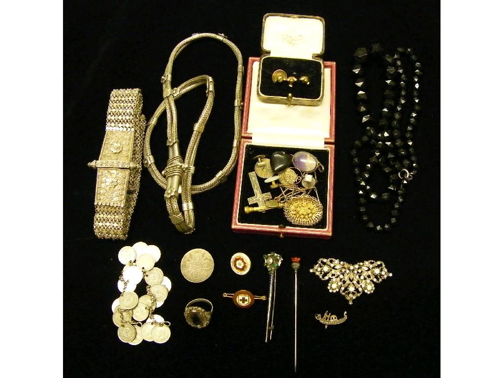 Appraisal: Assorted costume and silver jewellery including two large Continental white