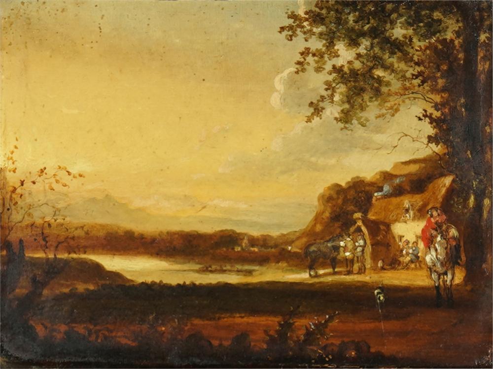 Appraisal: STYLE OF PIETER WOUWERMAN LANDSCAPEoil on panel unsigned with plaque