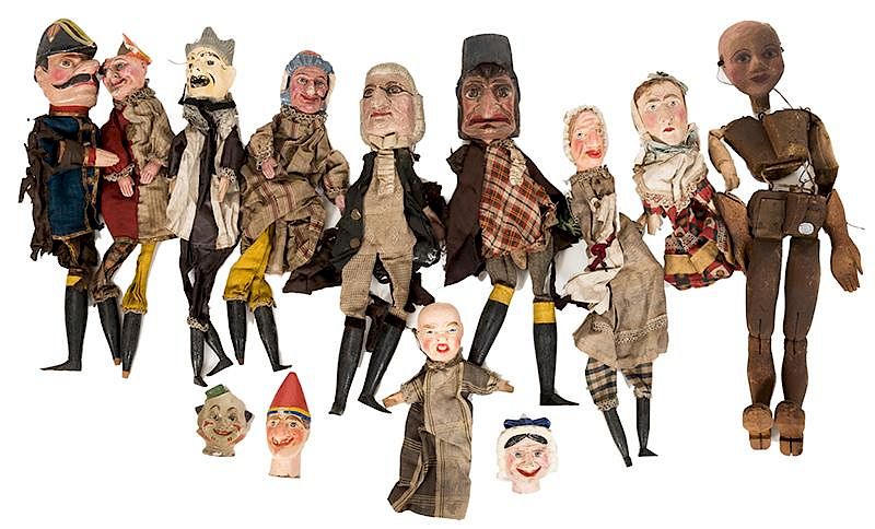 Appraisal: Group of Folk Art Punch and Judy Hand Puppets and