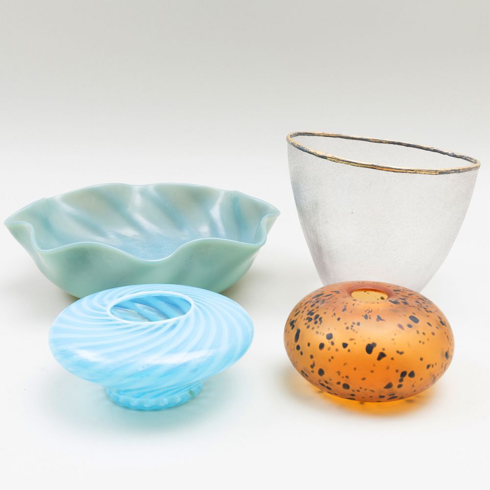 Appraisal: Group of Four Contemporary Glass Vessels Comprising A fluted glass