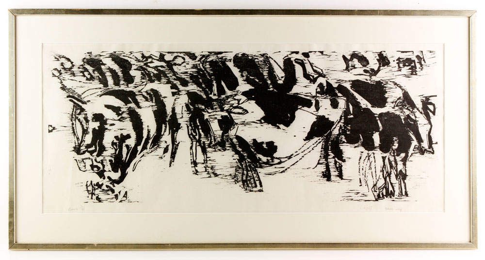 Appraisal: - Lacey and Chaet Cows Woodcut Ninon Lacey and Bernard