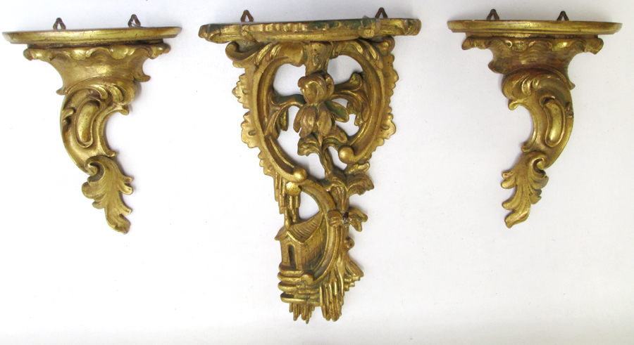 Appraisal: TRIO OF GILT WALL BRACKETS in the Rococo style from