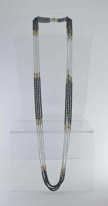 Appraisal: A '' BEAD NECKLACE OF K GOLD HEMATITE AND CRYSTAL