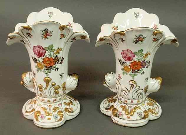 Appraisal: Pair of signed Dresden porcelain vases with gilt and floral