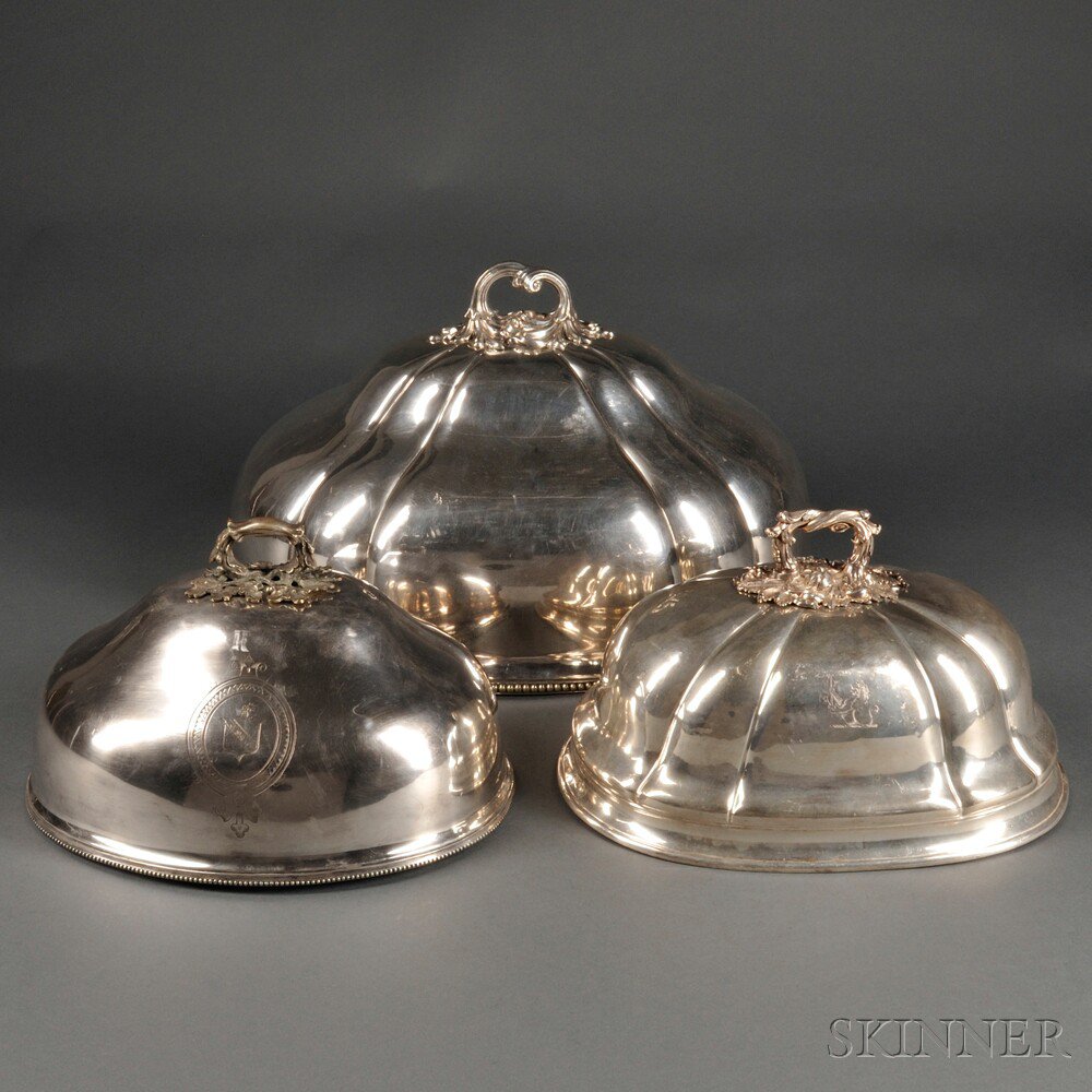 Appraisal: Three Silver-plated Meat Domes England th th century the smaller